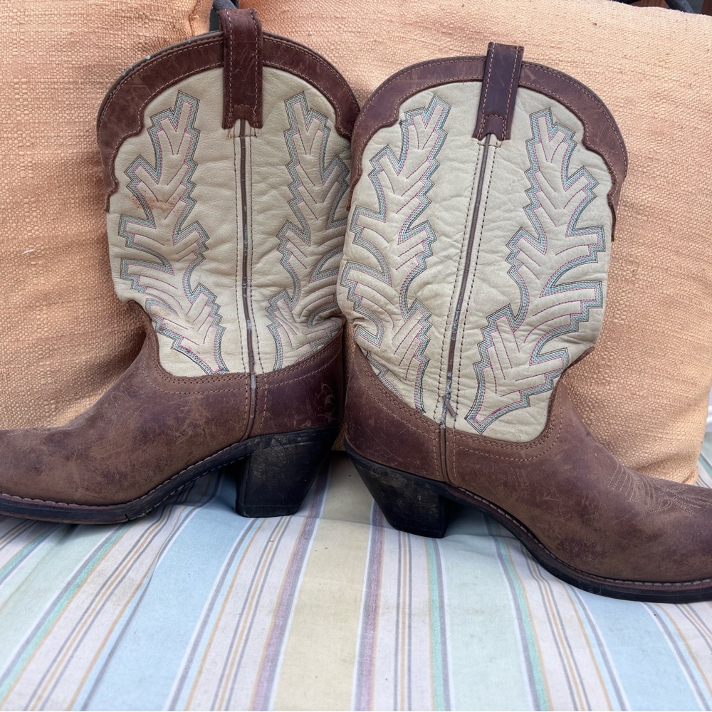 Laredo Tan and Brown Leather Cowboy Boots